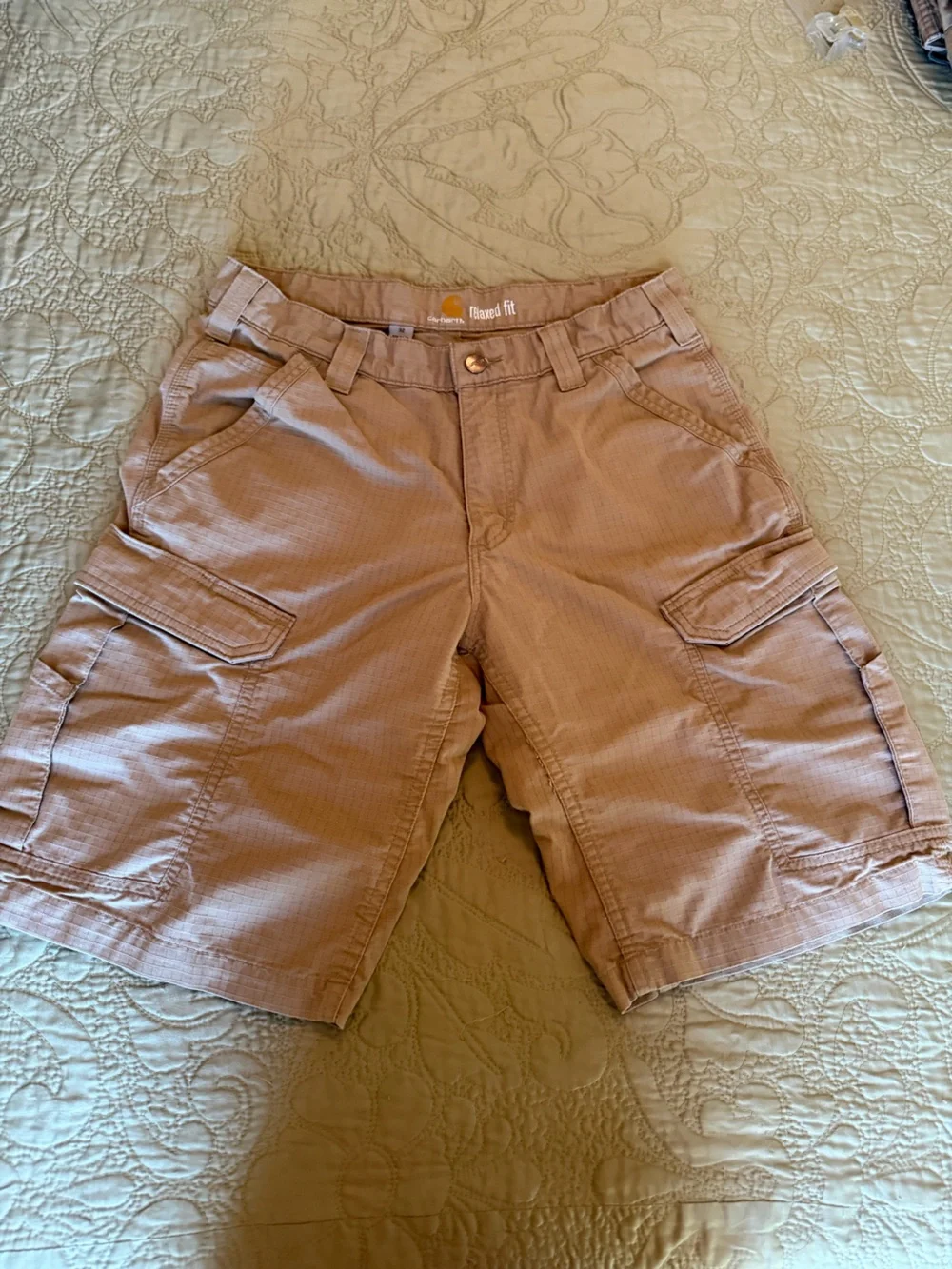 Carhartt Force Broxton Cargo Shorts 32 Tan Ripstop Utility Hiking Workwear